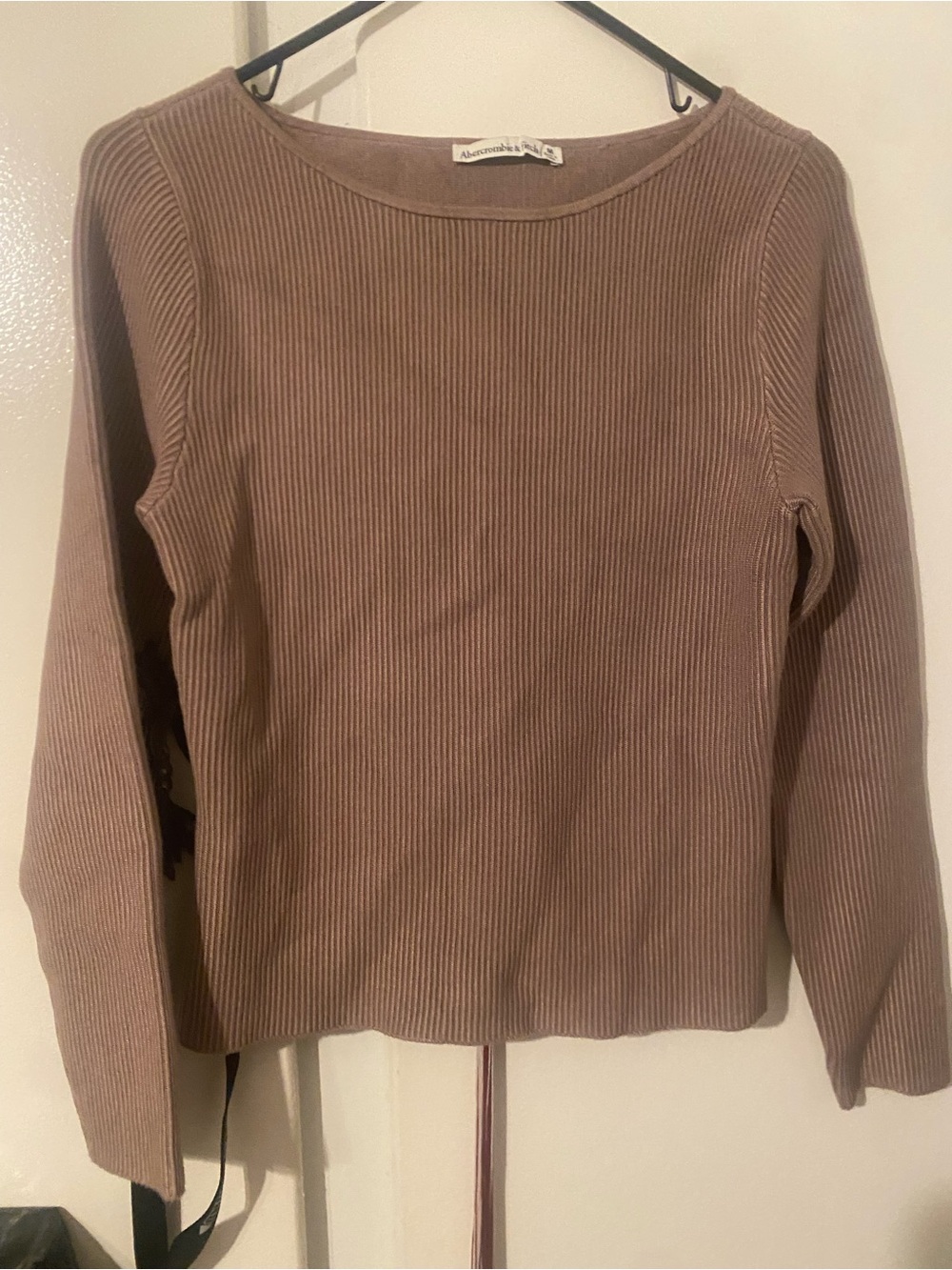 Abercrombie & Fitch Ribbed Long Sleeve Top - Taupe Brown